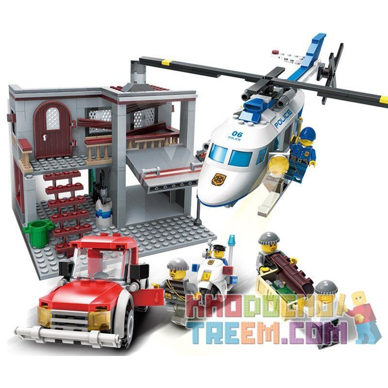 GUDI 9318 non  TRỰC THĂNG CẢNH SÁT TRUY BẮT CƯỚP bộ đồ chơi xếp lắp ráp ghép mô hình City POLICE Thành Phố 465 khối