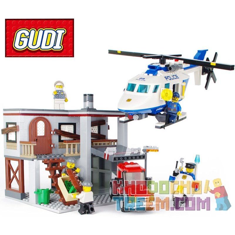 GUDI 9318 non  TRỰC THĂNG CẢNH SÁT TRUY BẮT CƯỚP bộ đồ chơi xếp lắp ráp ghép mô hình City POLICE Thành Phố 465 khối