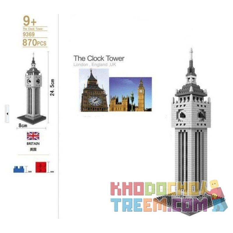 LOZ 9369 Xếp hình kiểu Nanoblock ARCHITECTURE Big Ben đồng Hồ Lớn 870 khối