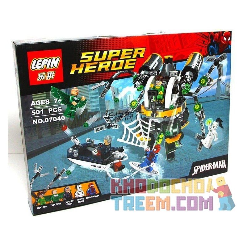 NOT Lego SPIDER-MAN DOC OCK'S TENTACLE TRAP 76059 LEPIN 07040 xếp lắp ráp ghép mô hình NGƯỜI NHỆN VÀ CẠM BẪY CỦA BẠCH TUỘC XÚC DOC OCK Marvel Super Heroes Siêu Anh Hùng Marvel 446 khối