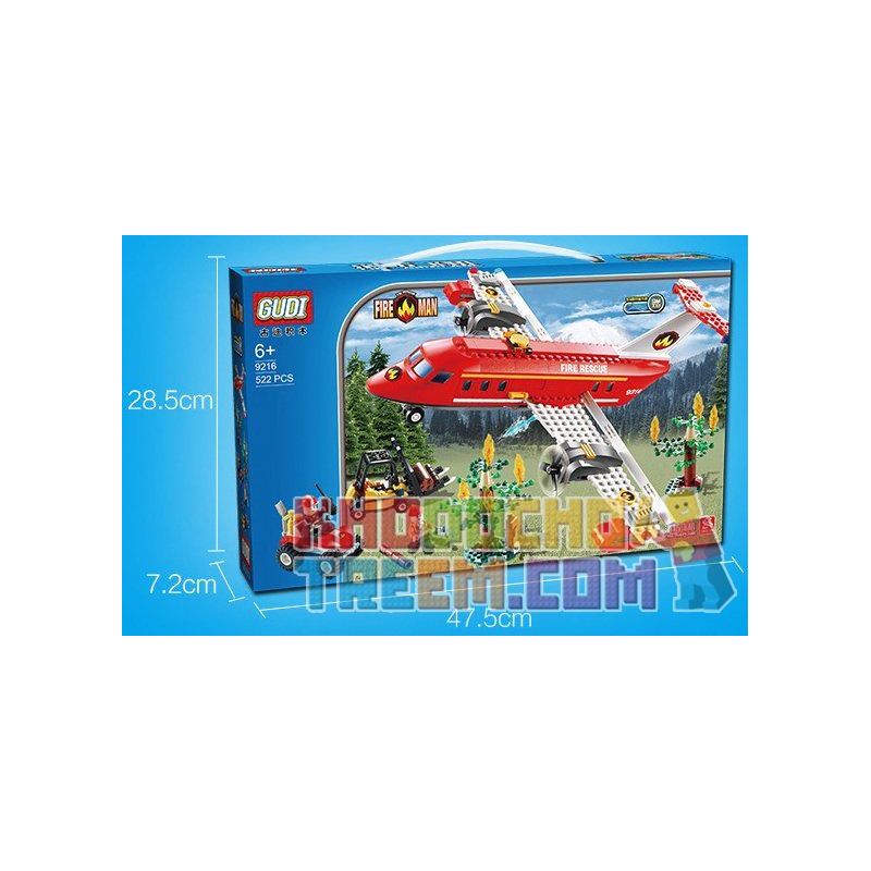 GUDI 9216 Xếp hình kiểu  CITY Fire Plane Máy Bay Cứu Hỏa Chữa Cháy Rừng 522 khối