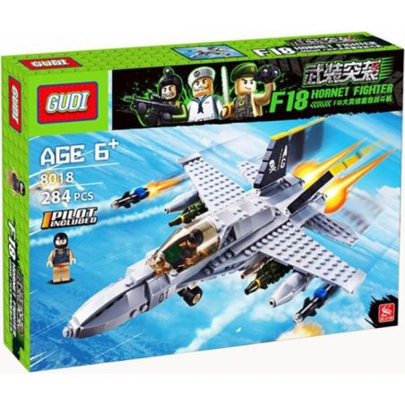 GUDI 600031A 6018 non  MÁY BAY CHIẾN ĐẤU F-18 bộ đồ chơi xếp lắp ráp ghép mô hình Military Army F18 HORNET FIGHTER Quân Sự Bộ Đội 284 khối