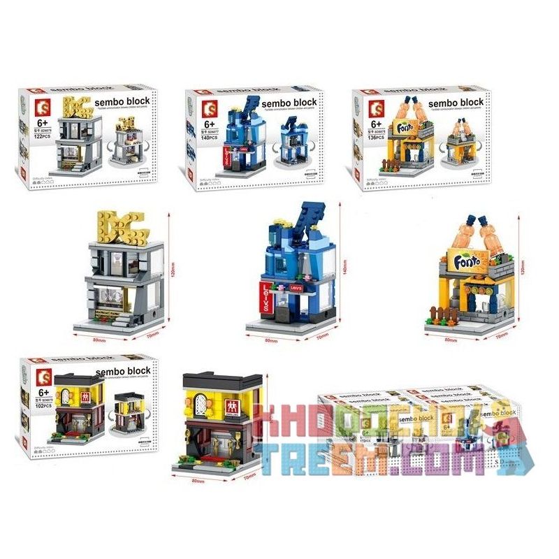 SEMBO SD6076 6076 SD6077 6077 SD6078 6078 SD6079 6079 non  BỘ 4 CỬA HÀNG THỜI TRANG GIẢI KHÁT DỤNG CỤ LÀM BẾP bộ đồ chơi xếp lắp ráp ghép mô hình Mini Modular SEMBO BLOCK D&G Đường Phố Thu Nhỏ 140 khối