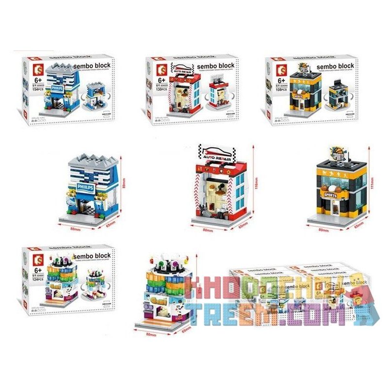 SEMBO SD6058 6058 SD6059 6059 SD6060 6060 SD6061 6061 non  BỘ 4 CỬA HÀNG ĐIỆN THOẠI SỬA CHỮA XE HƠI THỂ THAO GAME bộ đồ chơi xếp lắp ráp ghép mô hình Mini Modular SEMBO BLOCK AUTO REPAIR SPORTS GAME Đường Phố Thu Nhỏ 154 khối