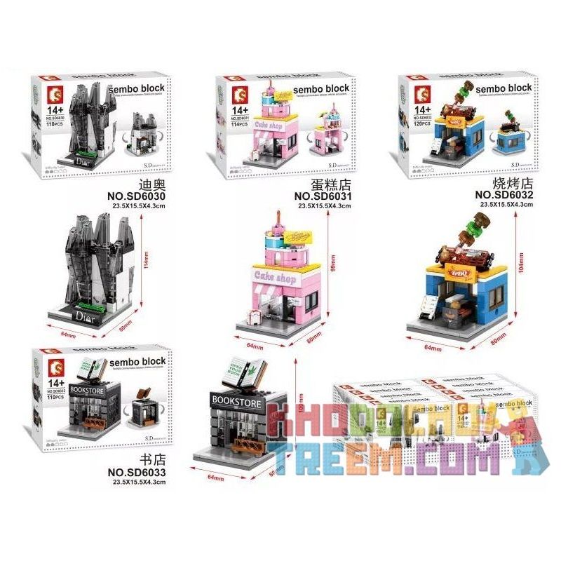 SEMBO SD6030 6030 SD6031 6031 601518 SD6032 6032 SD6033 6033 non  CHUỖI CỬA HÀNG ĐỒ TRANG SỨC BÁNH VÀ NHÀ SÁCH bộ đồ chơi xếp lắp ráp ghép mô hình Mini Modular SEMBO BLOCK DIOR HOLIDAY STREET CAKE SHOP BBQ BOOK STORE Đường Phố Thu Nhỏ 120 khối
