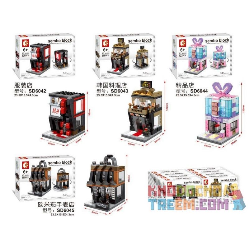 SEMBO SD6042 6042 SD6043 6043 SD6044 6044 601519 SD6045 6045 non  HỆ THỐNG CỬA HÀNG LÀM ĐẸP OMEGA H&M bộ đồ chơi xếp lắp ráp ghép mô hình Mini Modular SEMBO BLOCK M&H HOLIDAY STREET GIFT HOUSE OWEGA Đường Phố Thu Nhỏ 125 khối