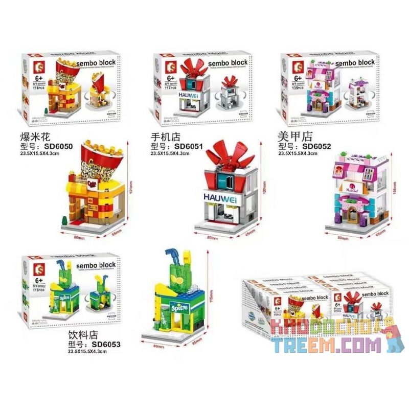 SEMBO SD6050 6050 601520 SD6051 6051 601521 SD6052 6052 601522 SD6053 6053 601523 non  CỬA HÀNG BỎNG NGÔ ĐIỆN THOẠI LÀM MÓNG GIẢI KHÁT bộ đồ chơi xếp lắp ráp ghép mô hình Mini Modular HOLIDAY STREET POPCORN SHOP SEMBO BLOCK HAUWEI NAIL SALON DRINKS Đường Phố Thu Nhỏ 135 khối