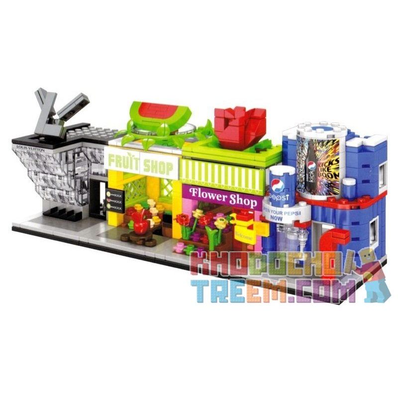 SEMBO SD6026 6026 601516 SD6027 6027 601517 SD6028 6028 SD6029 6029 non Lego BỘ 4 CỬA HÀNG TÚI XÁCH ĐỒ UỐNG TRÁI CÂY HOA TƯƠI bộ đồ chơi xếp lắp ráp ghép mô hình Mini Modular HOLIDAY STREET LUXURY HAPPY SODA SEMBO BLOCK FRUIT SHOP FLOWER Đường Phố Thu Nhỏ 151 khối