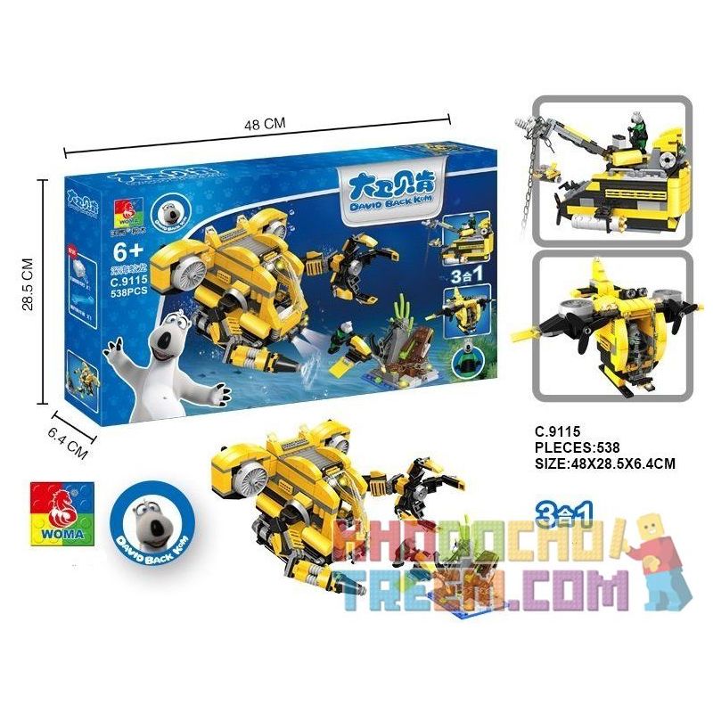 WOMA C9115 9115 Xếp hình kiểu  CREATOR 3 IN 1 Deep Sea Submarine Thám Hiểm Biến Sâu 538 khối