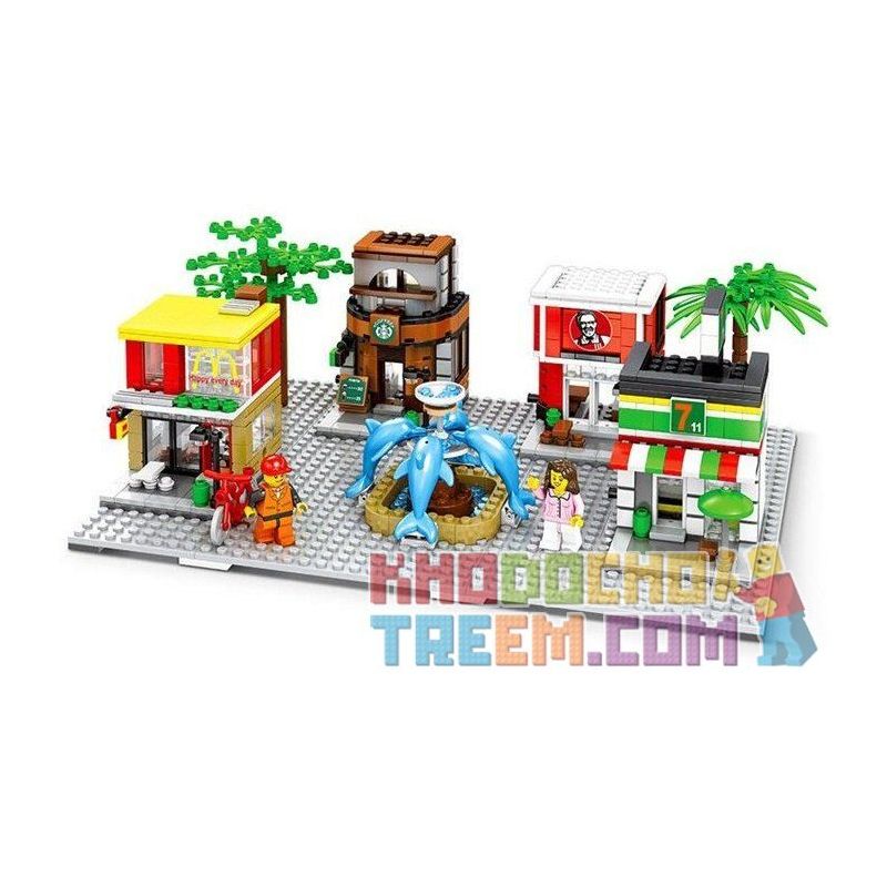 SEMBO SD6750 6750 Xếp hình kiểu Lego MODULAR BUILDINGS KFC Starbucks McDonalds 7-Eleven 4 Cửa Hàng ăn Nhanh Kết Hợp 813 khối