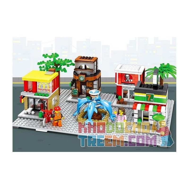 SEMBO SD6750 6750 Xếp hình kiểu  MODULAR BUILDINGS KFC Starbucks McDonalds 7-Eleven 4 Cửa Hàng ăn Nhanh Kết Hợp 813 khối SEMBO SD6750 6750 Xếp hình kiểu  MODULAR BUILDINGS KFC Starbucks McDonalds 7-Eleven 4 Cửa Hàng ăn Nhanh Kết Hợp 813 khối