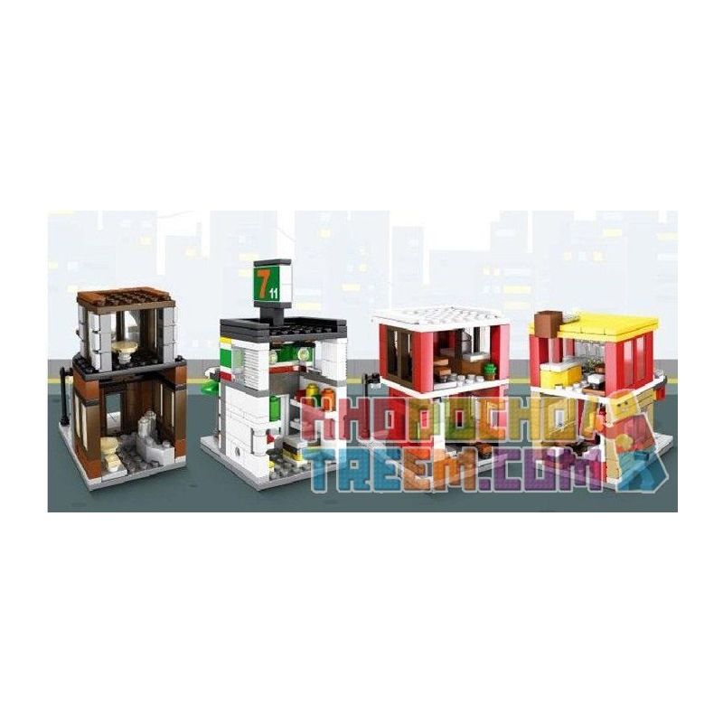 SEMBO SD6750 6750 Xếp hình kiểu  MODULAR BUILDINGS KFC Starbucks McDonalds 7-Eleven 4 Cửa Hàng ăn Nhanh Kết Hợp 813 khối SEMBO SD6750 6750 Xếp hình kiểu  MODULAR BUILDINGS KFC Starbucks McDonalds 7-Eleven 4 Cửa Hàng ăn Nhanh Kết Hợp 813 khối