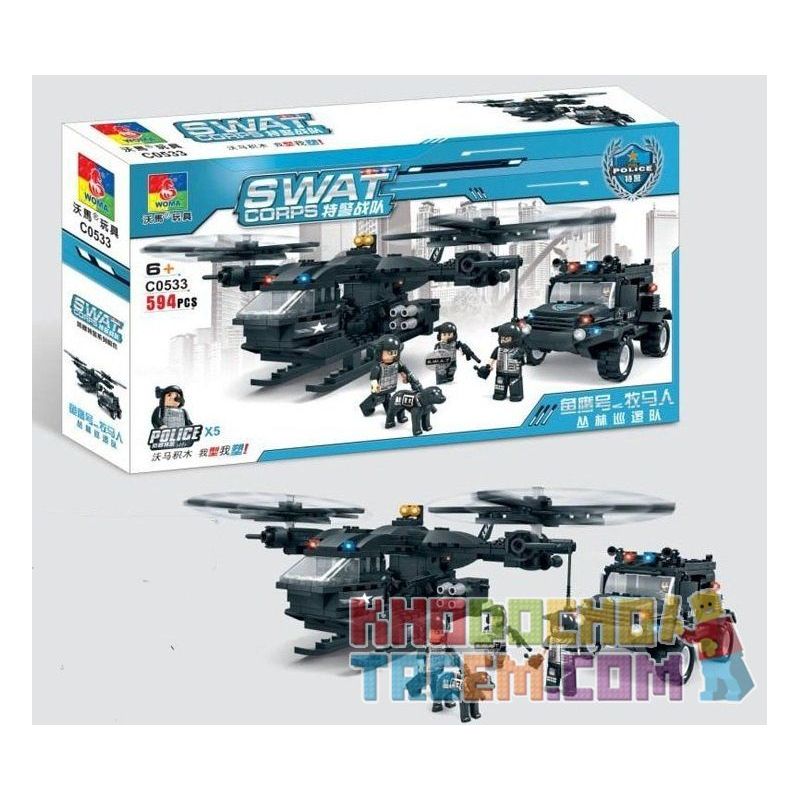 WOMA C0533 0533 Xếp hình kiểu Lego SWAT SPECIAL FORCE SWAT Helicopter Car Trực Thăng Phối Hợp ô Tô Lính đặc Nhiệm 594 khối