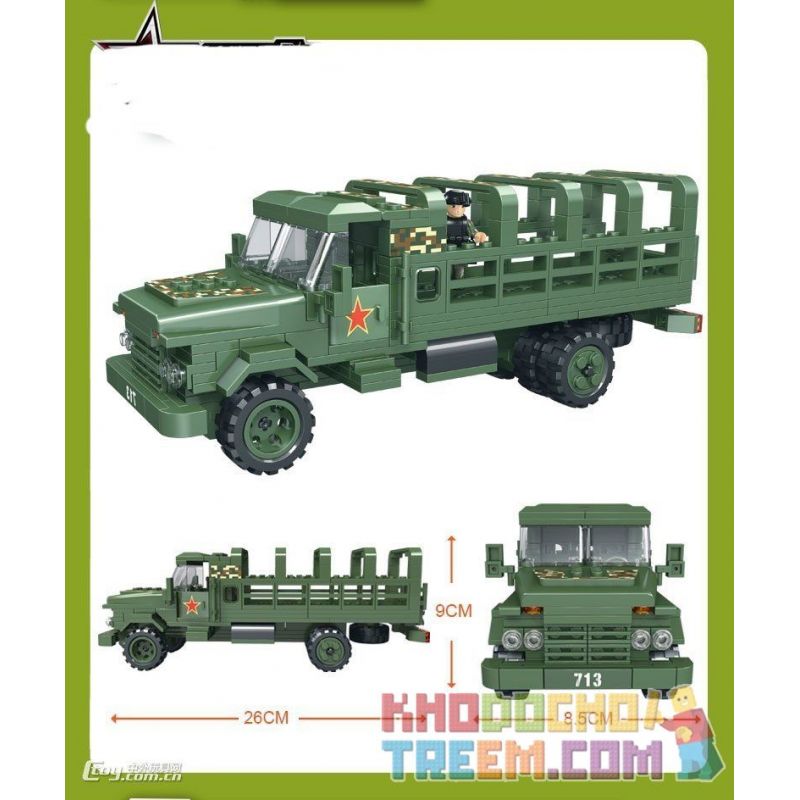 WOMA C0713 0713 Xếp hình kiểu  MILITARY ARMY Millitary Truck Xe Tải Chở Lính 325 khối