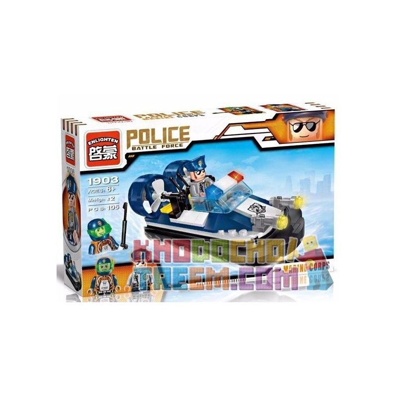 Enlighten 1903 Qman 1903 non  THUYỀN PHAO CỦA CẢNH SÁT bộ đồ chơi xếp lắp ráp ghép mô hình Police POLICE BATTLE FORCE MARINE CORPS 105 khối