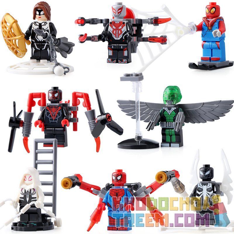 SHENG YUAN SY SY688 non Lego NGƯỜI NHỆN MINIFIGURES 8 LOẠI bộ đồ chơi xếp lắp ráp ghép mô hình Super Heroes SPIDER-MAN Siêu Nhân Anh Hùng 17 khối