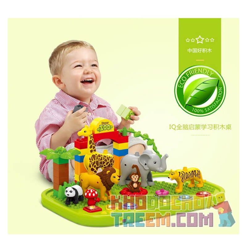JUN DA LONG TOYS JDLT 5278A Xếp hình kiểu    IQ Whole Brain Enlightenment Sở Thú Có Bàn Phát Nhạc 47 khối