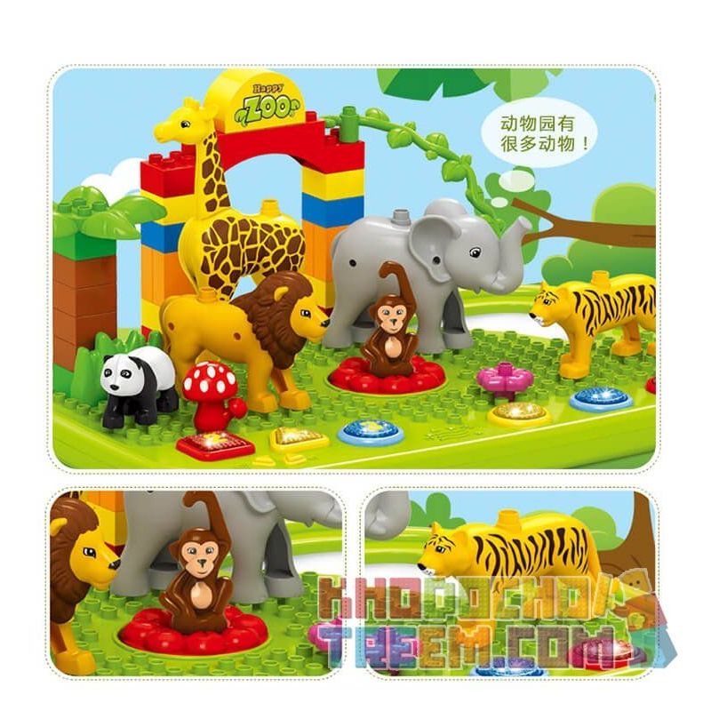 JUN DA LONG TOYS JDLT 5278A Xếp hình kiểu    IQ Whole Brain Enlightenment Sở Thú Có Bàn Phát Nhạc 47 khối