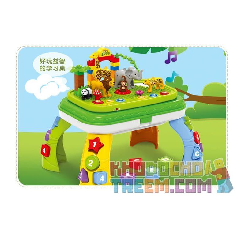 JUN DA LONG TOYS JDLT 5278A Xếp hình kiểu    IQ Whole Brain Enlightenment Sở Thú Có Bàn Phát Nhạc 47 khối