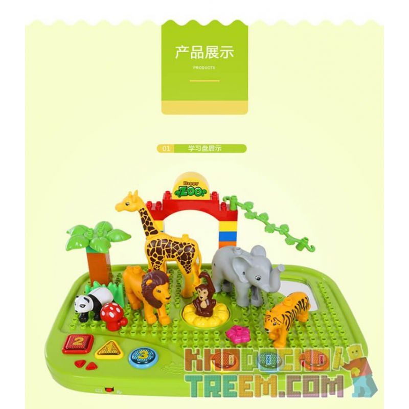 JUN DA LONG TOYS JDLT 5278A Xếp hình kiểu    IQ Whole Brain Enlightenment Sở Thú Có Bàn Phát Nhạc 47 khối