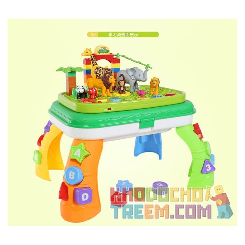 JUN DA LONG TOYS JDLT 5278A Xếp hình kiểu    IQ Whole Brain Enlightenment Sở Thú Có Bàn Phát Nhạc 47 khối