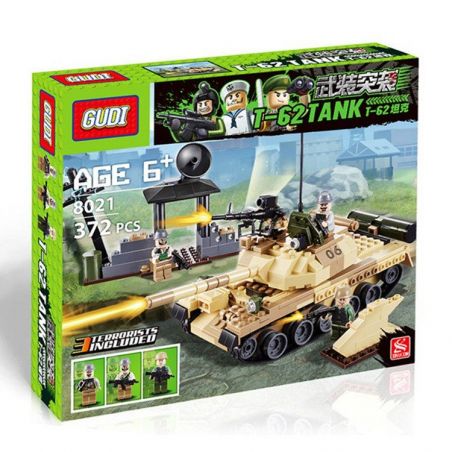 GUDI 600019A non  XE TĂNG T-62 CỦA LIÊN XÔ bộ đồ chơi xếp lắp ráp ghép mô hình Military Army T-62 TANK Quân Sự Bộ Đội 372 khối