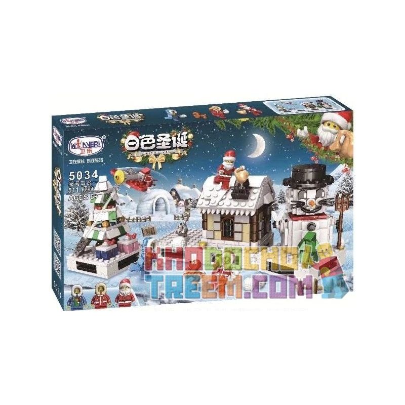 Winner 5034 Xếp hình kiểu Lego SEASONAL White Christmas Christmas Gift Box Santa Claus White Christmas Christmas Four In One Giáng Sinh Của Bé Và Những Người Bạn 511 khối