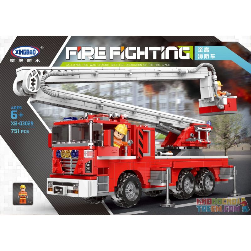 XINGBAO XB-03029 03029 XB03029 Xếp hình kiểu Lego FIRE RESCURE Lift Up Fire Engines Fire Fighting Raise The Fire Truck Xe Cứu Hỏa Trục Nâng Thang Gập 751 khối