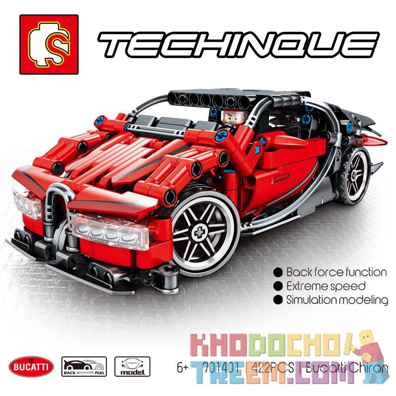 SEMBO 701401 Xếp hình kiểu Lego TECHNIC Bucatti Chiron Techinque Bugatti Chiron, Bugatti Chiron Siêu Xe Tối Thượng 422 khối có động cơ kéo thả