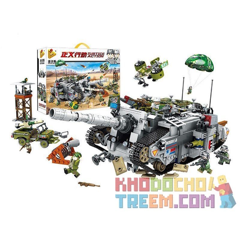 PanlosBrick 631008 Panlos Brick 631008 non  XE TĂNG ĐẦU PHÁO HỦY DIỆT bộ đồ chơi xếp lắp ráp ghép mô hình Justice Action Thi Hành Công Lý 1735 khối