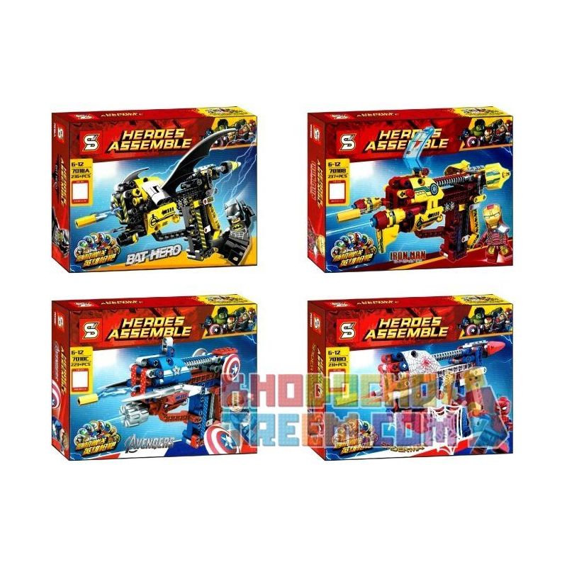 SHENG YUAN SY SY7018 7018 7018A 7018B 7018C 7018D non Lego VŨ KHÍ CỦA 4 SIÊU ANH HÙNG bộ đồ chơi xếp lắp ráp ghép mô hình Super Heroes HEROES ASSEMBLE Siêu Nhân Anh Hùng 933 khối