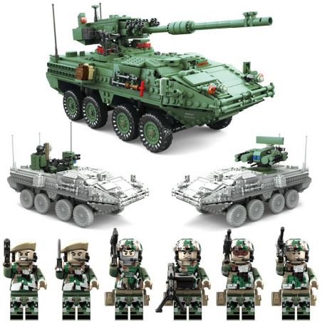 Kazi KY10001 10001 non  Ô TÔ QUÂN SỰ GẮN PHÁO tỷ lệ 1:21 bộ đồ chơi xếp lắp ráp ghép mô hình Creator STRYKER MGS-M1128 MGS装甲车 Sáng Tạo 1672 khối