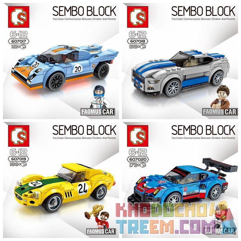 SEMBO 607017 607018 Xếp hình kiểu Lego SPEED CHAMPIONS Porsche 911 RSR And 911 Turbo 3.0 Bộ 4 Xe đua gồm 2 hộp nhỏ 732 khối