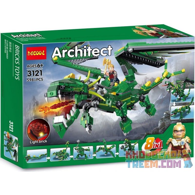 Decool 3121 Jisi 3121 Xếp hình kiểu Lego CREATOR Mythical Creatures Mythology Rồng Xanh Huyền Thoại lắp được 8 mẫu 588 khối