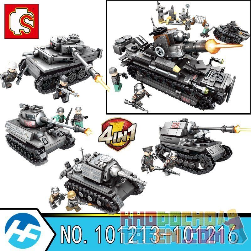 SEMBO 101213 101214 101215 101216 non  4 XE TĂNG KẾT HỢP THÀNH 1 LỚN bộ đồ chơi xếp lắp ráp ghép mô hình Empires Of Steel Đế Chế Thép 957 khối