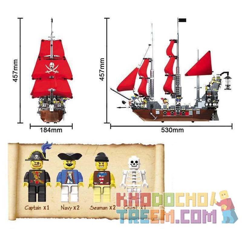 WANGE DR.LUCK 53041 non  HẢI TẶC RÂU ĐEN bộ đồ chơi xếp lắp ráp ghép mô hình Pirates Of The Caribbean PIRATES BLACK BEARD Cướp Biển Vùng Caribe 1123 khối