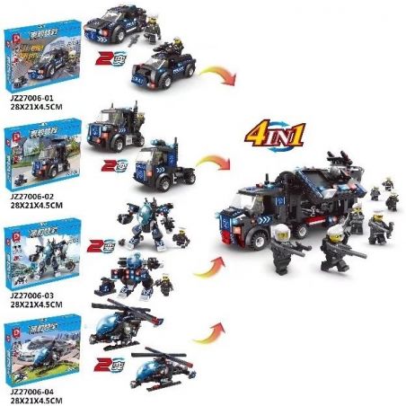 LE DI PIN 27006 27006-1 27006-2 27006-3 27006-4 JZ27006 27006 JZ27006-1 27006-1 JZ27006-2 27006-2 JZ27006-3 27006-3 JZ27006-4 27006-4 Xếp hình kiểu  SWAT SPECIAL FORCE 8 In 4 In 1 SWAT Van 8 Trong 4 Trong 1 Xe Dã Chiến SWAT gồm 10 hộp nhỏ 673 khối