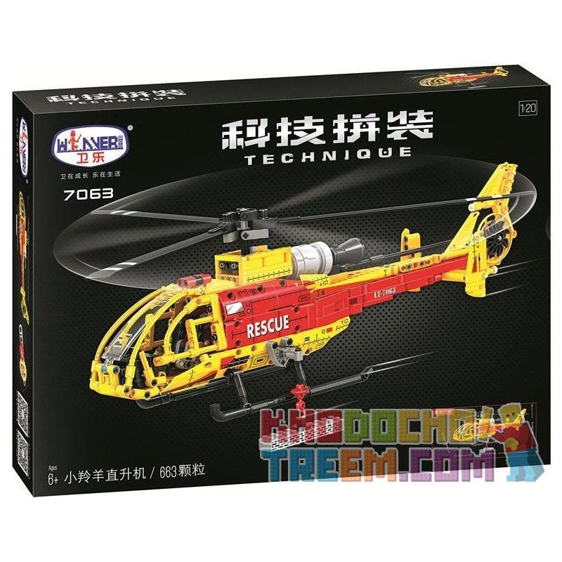Winner 7063 Xếp hình kiểu Lego TECHNIC The Gazelle Helicopter Premium Helicopter 1 20 Trực Thăng Vàng 663 khối