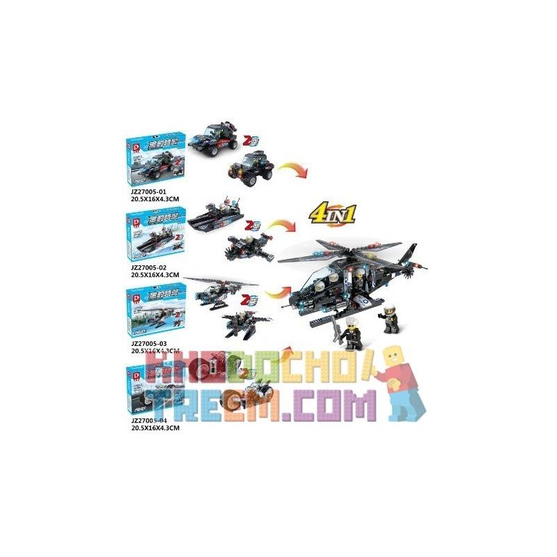 LE DI PIN 27005 27005-1 27005-2 27005-3 27005-4 Xếp hình kiểu Lego SWAT SPECIAL FORCE 8 In 4 In 1 SWAT Helicopter 8 Trong 4 Trong 1 Trực Thăng SWAT gồm 4 hộp nhỏ 490 khối