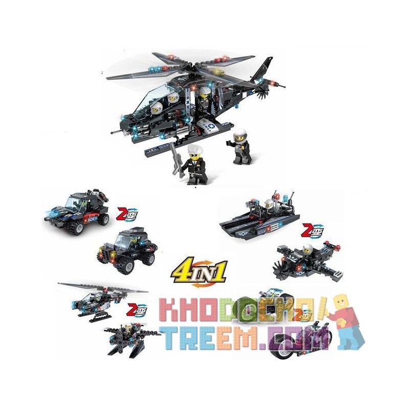 LE DI PIN 27005 27005-1 27005-2 27005-3 27005-4 Xếp hình kiểu  SWAT SPECIAL FORCE 8 In 4 In 1 SWAT Helicopter 8 Trong 4 Trong 1 Trực Thăng SWAT gồm 4 hộp nhỏ 490 khối