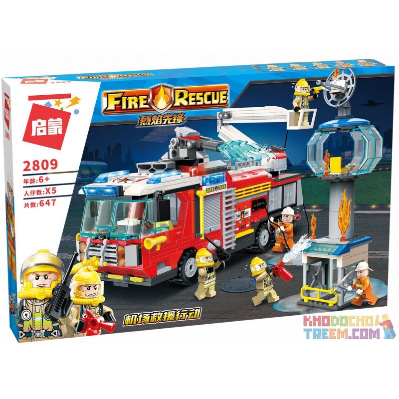 Enlighten 2809 Qman 2809 non  CHỮA CHÁY NGỌN THÁP bộ đồ chơi xếp lắp ráp ghép mô hình Fire Rescure FIRE RESCUE Cứu Hỏa 647 khối