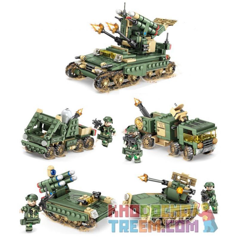 Kazi KY84056 84056 non Lego 4 THIẾT BỊ KẾT HỢP THÀNH XE TĂNG bộ đồ chơi xếp lắp ráp ghép mô hình Field Army FIELD ARMY AH-64 Chiến Trường 643 khối