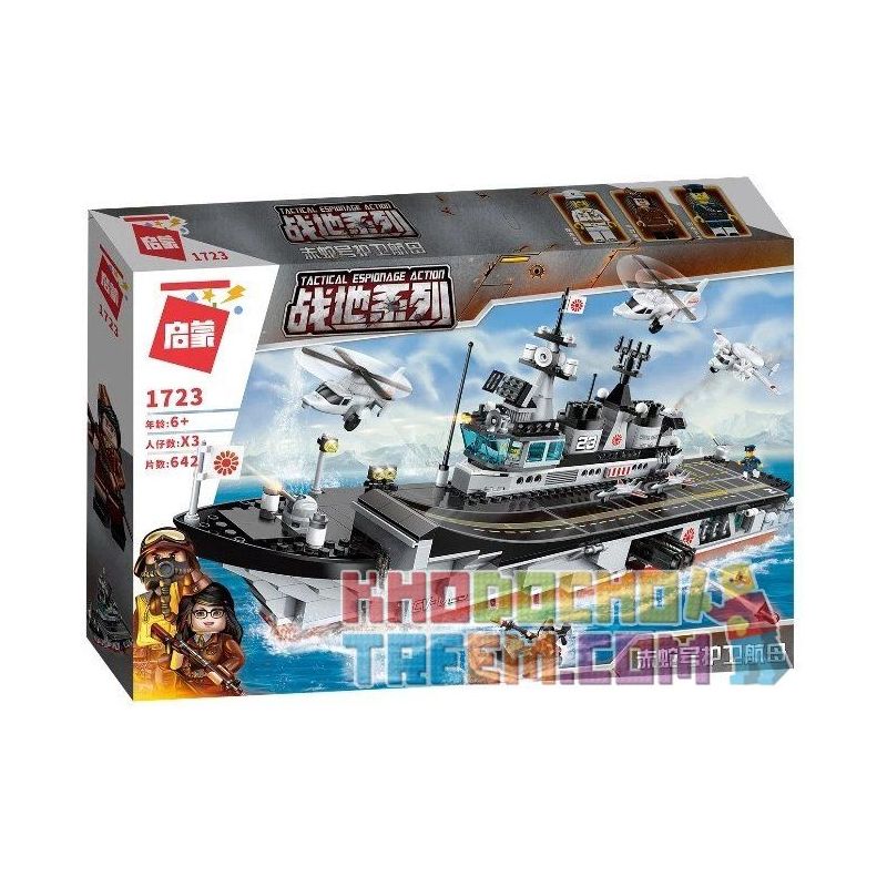 Enlighten 1723 Qman 1723 non  TÀU SÂN BAY RẮN ĐỎ bộ đồ chơi xếp lắp ráp ghép mô hình Tactical Espionage Action Chiến Thuật Quân Sự 642 khối