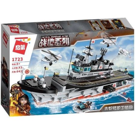 Enlighten 1723 Qman 1723 non  TÀU SÂN BAY RẮN ĐỎ bộ đồ chơi xếp lắp ráp ghép mô hình Tactical Espionage Action Chiến Thuật Quân Sự 642 khối