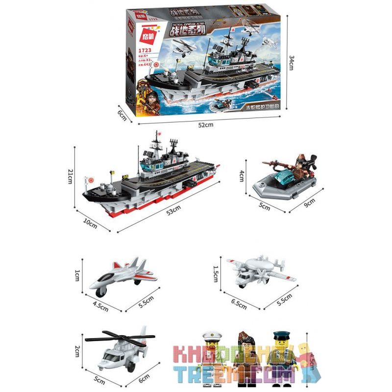 Enlighten 1723 Qman 1723 non  TÀU SÂN BAY RẮN ĐỎ bộ đồ chơi xếp lắp ráp ghép mô hình Tactical Espionage Action Chiến Thuật Quân Sự 642 khối