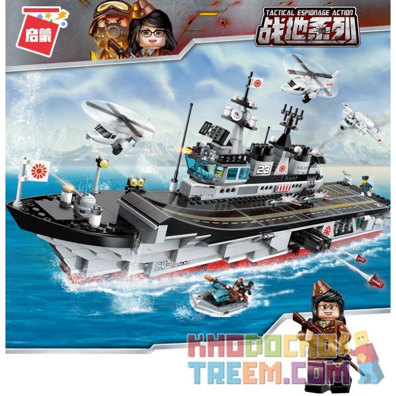 Enlighten 1723 Qman 1723 non  TÀU SÂN BAY RẮN ĐỎ bộ đồ chơi xếp lắp ráp ghép mô hình Tactical Espionage Action Chiến Thuật Quân Sự 642 khối