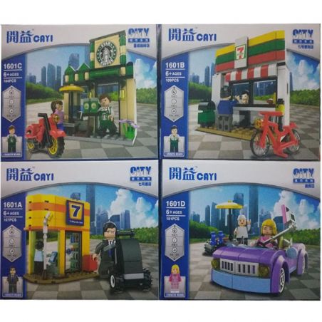 CAYI 1601A 1601B 1601C 1601D non  KHÁCH SẠN CỬA HÀNG TIỆN LỢI QUÁN CAFE NGÀY NGHỈ LỄ bộ đồ chơi xếp lắp ráp ghép mô hình City Thành Phố 421 khối