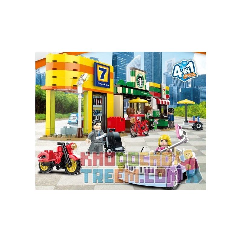 CAYI 1601A 1601B 1601C 1601D non  KHÁCH SẠN CỬA HÀNG TIỆN LỢI QUÁN CAFE NGÀY NGHỈ LỄ bộ đồ chơi xếp lắp ráp ghép mô hình City Thành Phố 421 khối