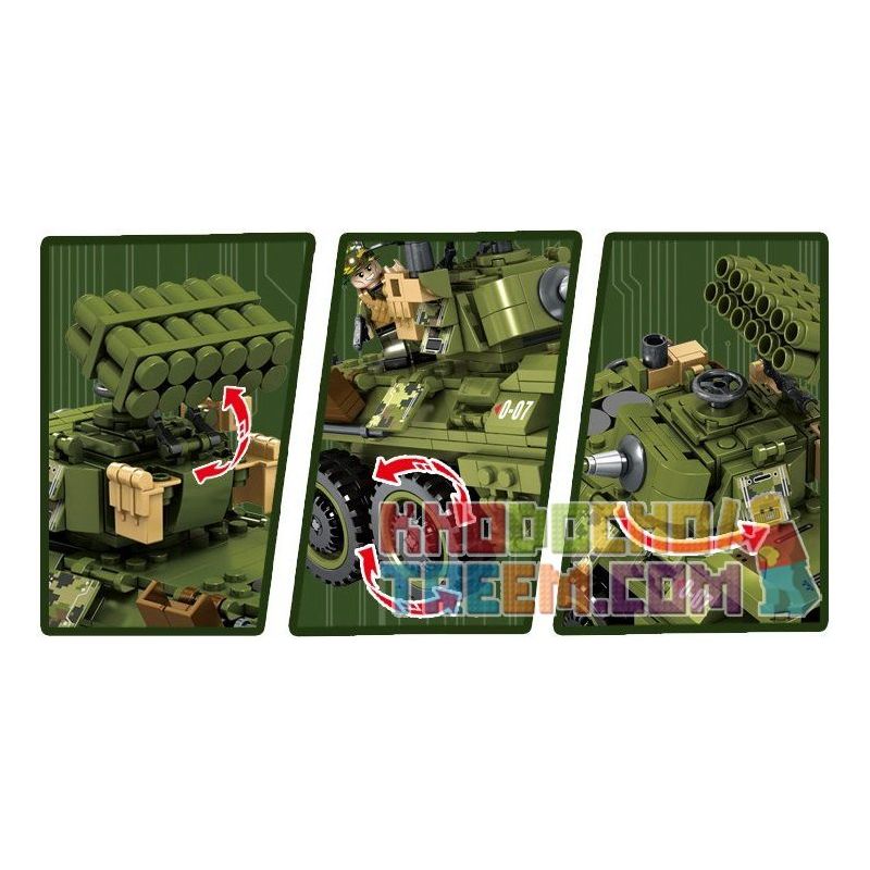 PanlosBrick 631007 Panlos Brick 631007 non  XE TĂNG BẮN TÊN LỬA 0-07 bộ đồ chơi xếp lắp ráp ghép mô hình Justice Action Thi Hành Công Lý 616 khối