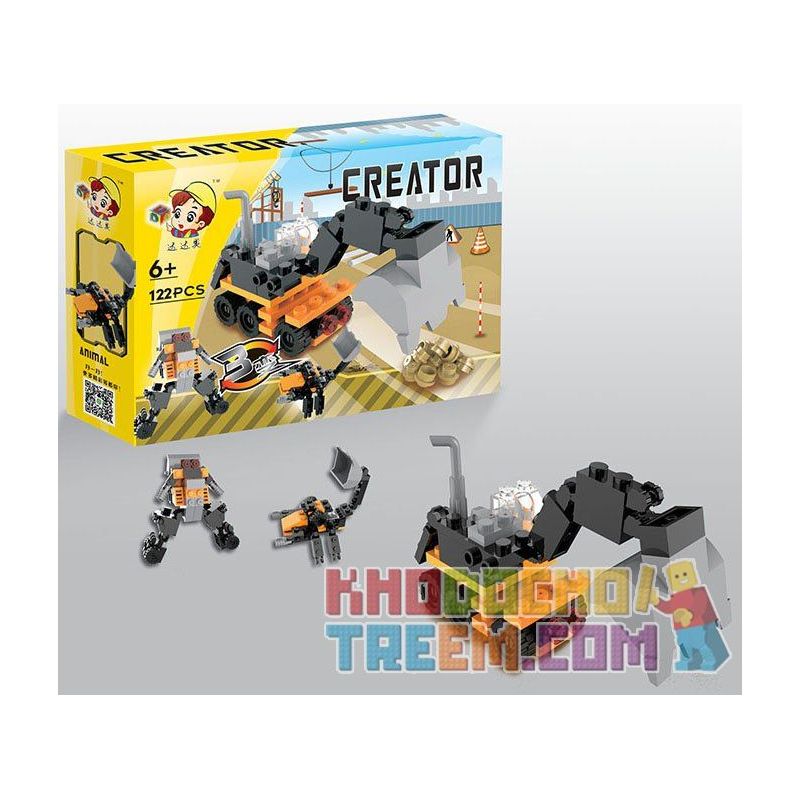 QIZHILE 3001 Xếp hình kiểu  CREATOR 3 IN 1 Construction Vehicle 5 In 1 Bộ Xe Xây Dựng Máy ủi, Máy Xúc, Xe Tải, Cần Cẩu, Xe Trộn Be· 634 khối